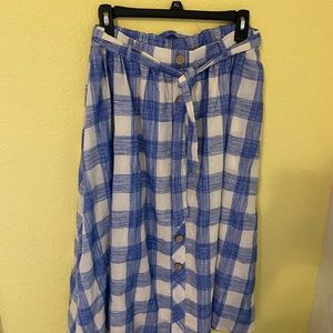 blue/white long plaid skirt